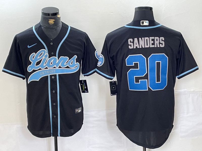 Men Detroit Lions #20 Sanders Black Joint Name 2024 Nike Limited NFL Jersey style 1
